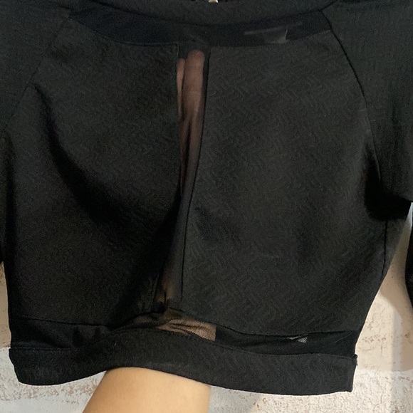 Sheer Mesh Strip Contrast Crop Top - Picture 2 of 3